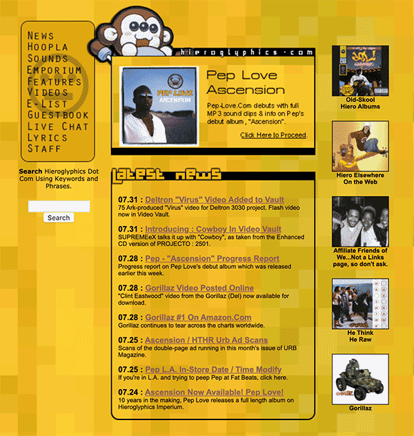 Hieroglyphics.com as it appeared between 1999 - 2001